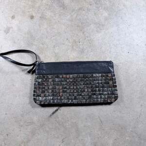 Bebe Black Leather Studded Wristlet purse